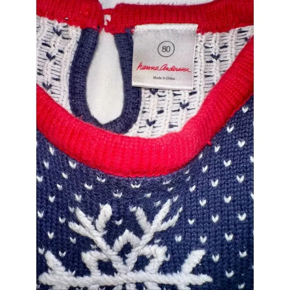 Hanna Andersson knit Sweater Dress Snowflake Winter Holidays 100% Cotton 80 cm 1